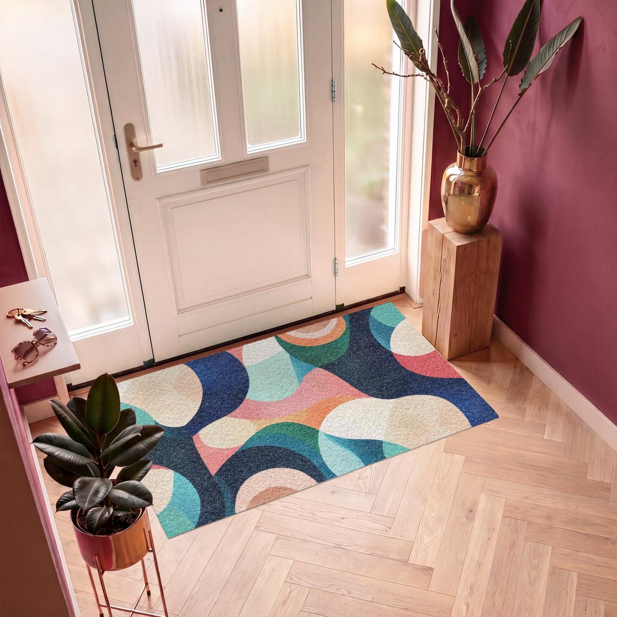 FUSSMATTE Abstrakt - Blau - Rosa Fußabtreter 150x90 cm - Multicolor, Kunststoff (150/0.4cm) - MuchoWow