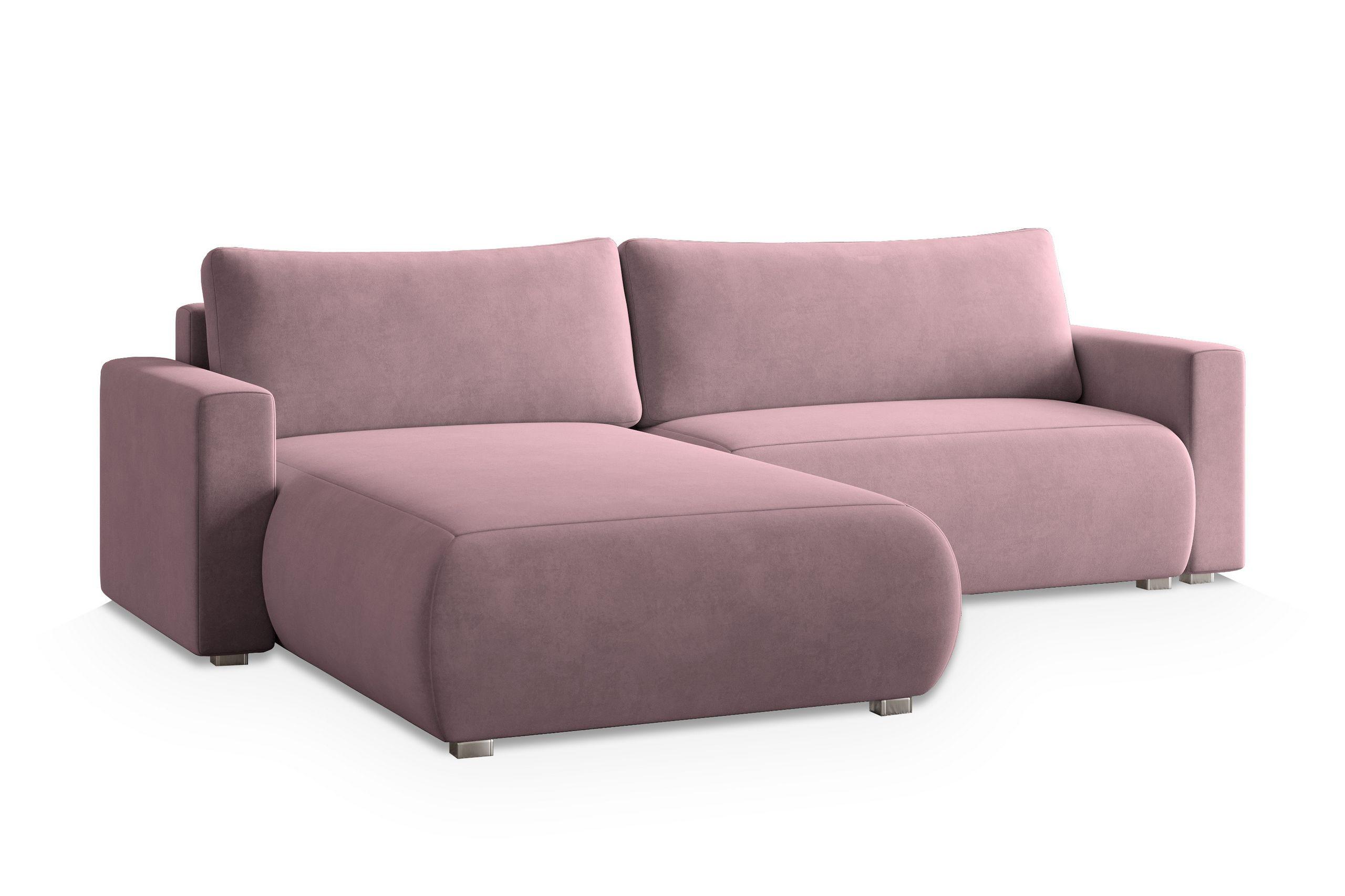 ECKSOFA TURIN M Lila Velours-Stoff mit Schlaffunktion - Lila/Grau, Holz/Kunststoff (265/183cm) - MASSENO