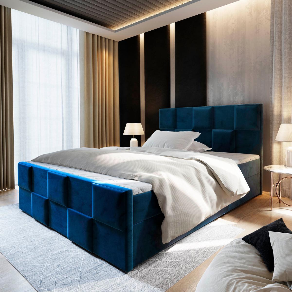 BOXBETT MONA 140x200 cm mit Matratze und Topper - Blau - Blau, Holz (140/200cm) - MASSENO