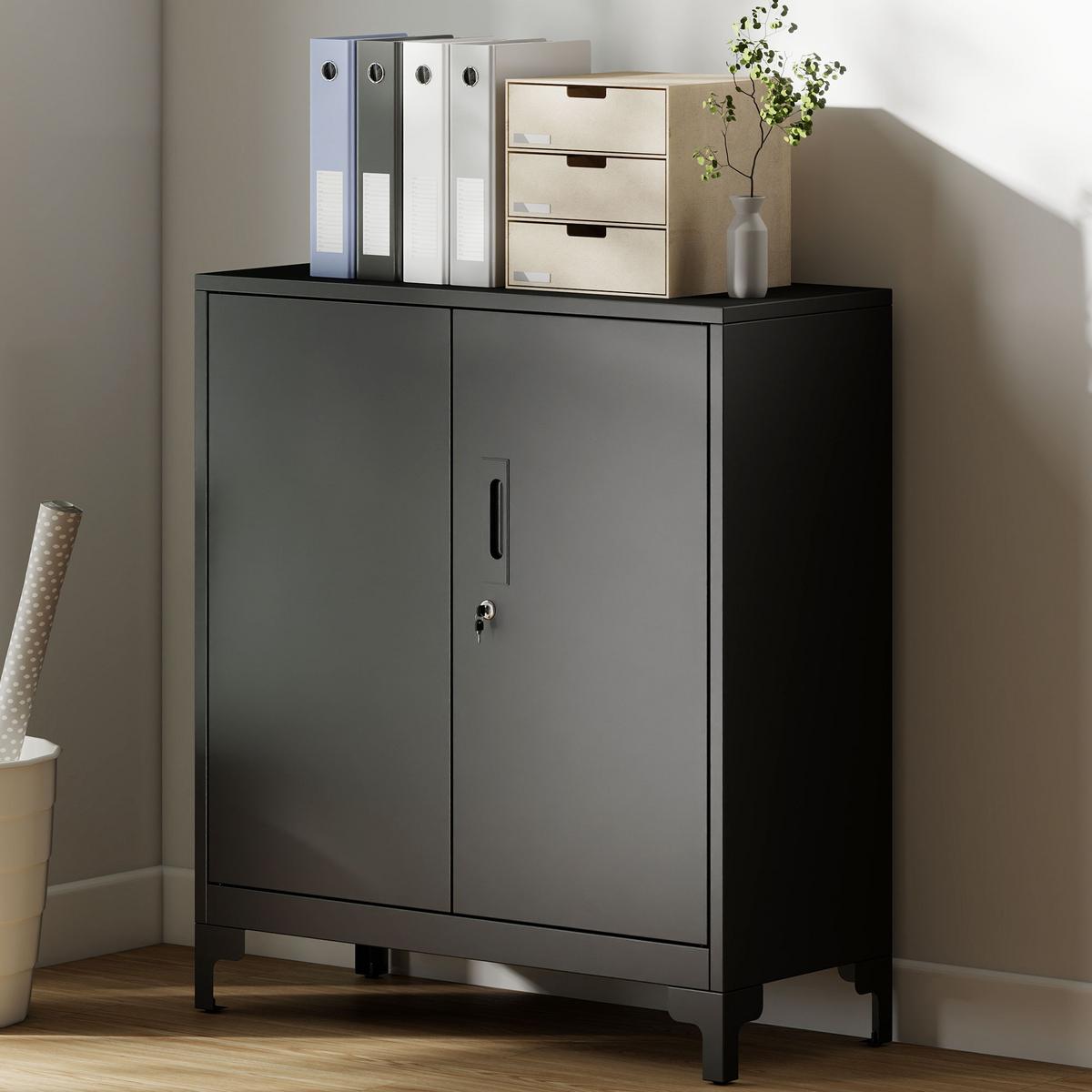METALLSCHRANK Metall Schwarz - Schwarz, Metall (35/91/80cm) - HOMCOM