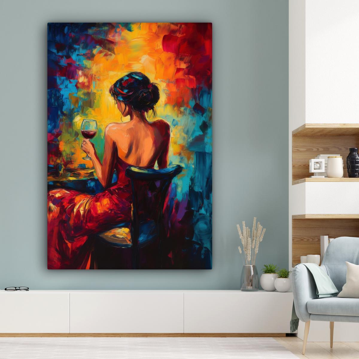 LEINWANDBILD Wein - Frau - Stimmungsvoll - Farbenfroh Deko Groß 90x140 cm - Bordeaux, Textil (90/140cm) - MuchoWow