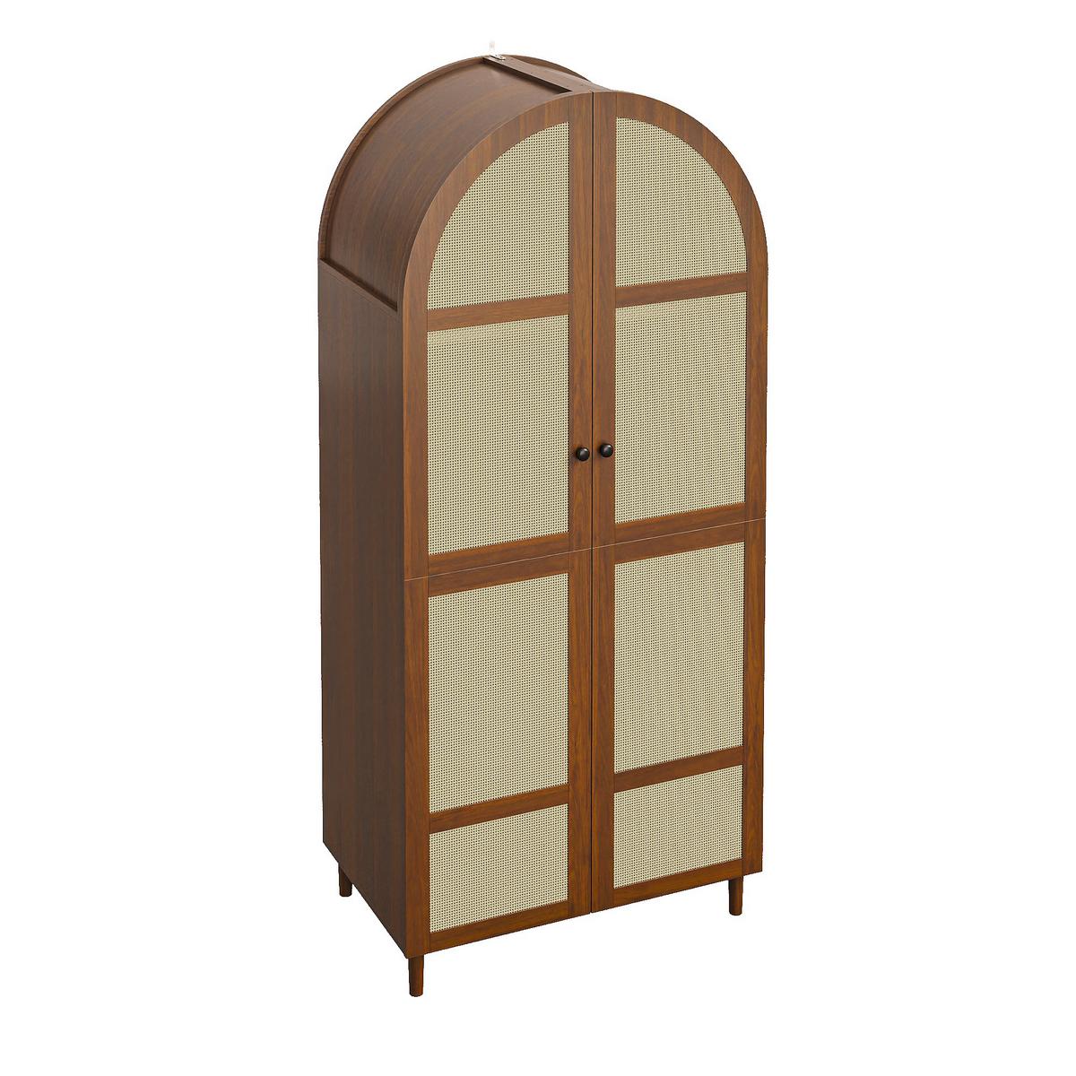 KLEIDERSCHRANK Nussbaum Rattan Gebogene Türen Kleiderstange & Schublade - Walnussfarben, Holzwerkstoff (80/179/50cm) - Urban Meuble