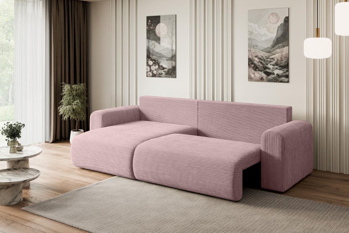 ECKSOFA mit Schlaffunktion und Bettkasten ORRO-L - 272x145x83 cm Rosa Cord - Schwarz/Rosa, Holzwerkstoff/Kunststoff (272/145cm) - ALTDECOR