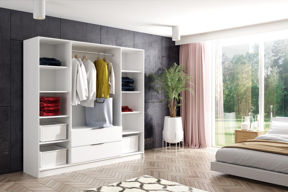 KLEIDERSCHRANK NERA - 200 cm - Weiß|Schwarz|Eiche Artisan - Schwarz/Weiß, Holzwerkstoff (200/200/51cm) - ALTDECOR