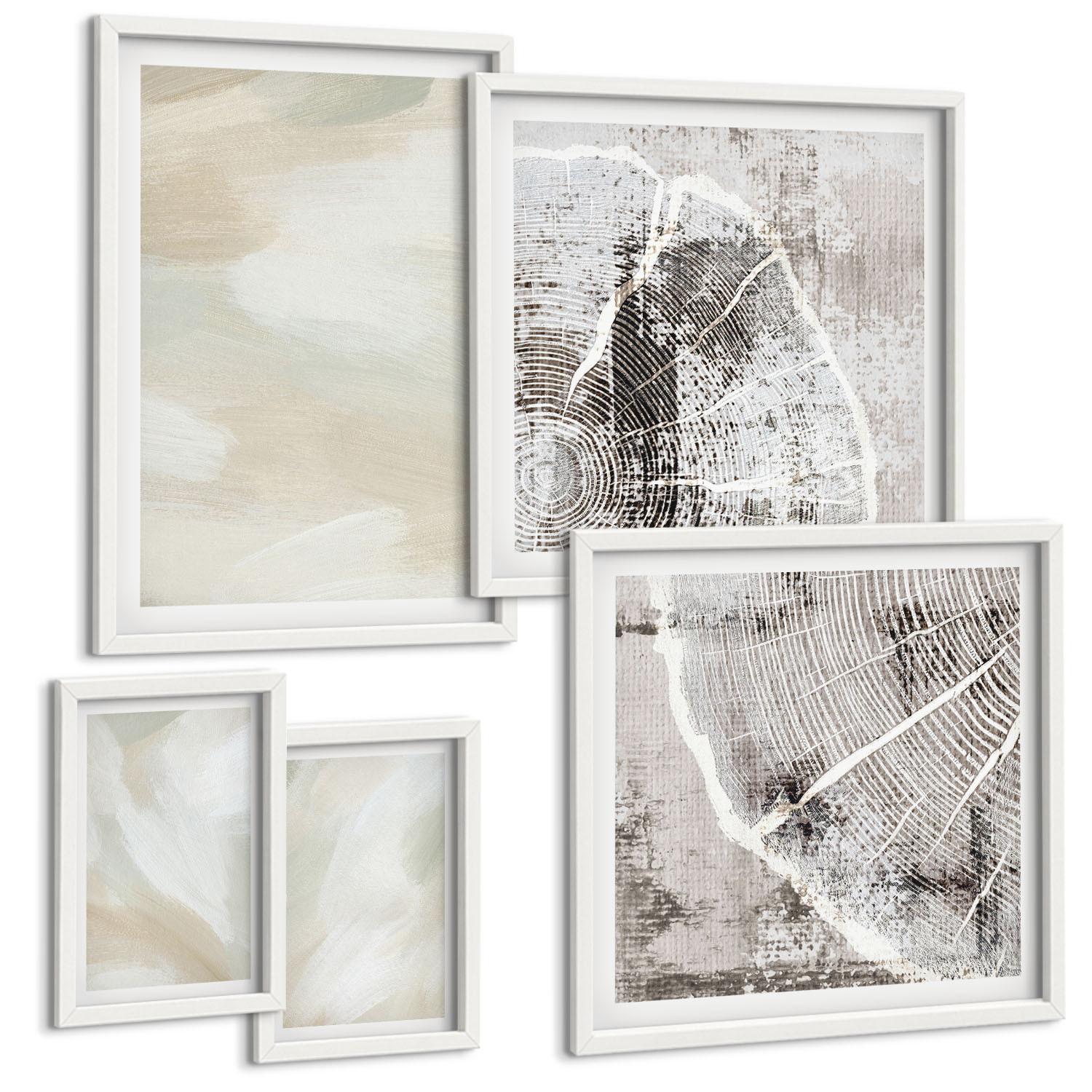 BILDER SET 5er Set - 50x50 cm & 20x30 cm & 40x60 cm Weißer Rahmen - Minimalismus der Farbstruktur - Weiß, Kunststoff (40/60cm) - TULUP