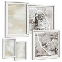 BILDER SET 5er Set - 50x50 cm & 20x30 cm & 40x60 cm Weißer Rahmen - Minimalismus der Farbstruktur - Weiß, Kunststoff (40/60cm) - TULUP