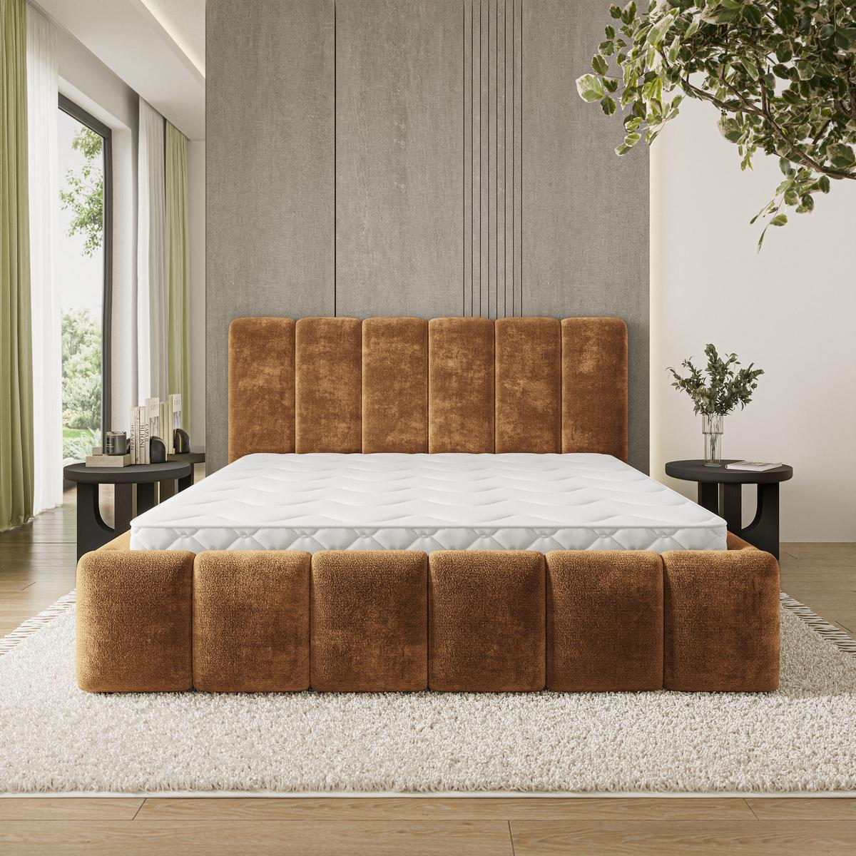 POLSTERBETT ATTORA LM 180x200 cm mit Bettkästen - Hellbraun - Hellbraun, Holz (180/200cm) - MASSENO