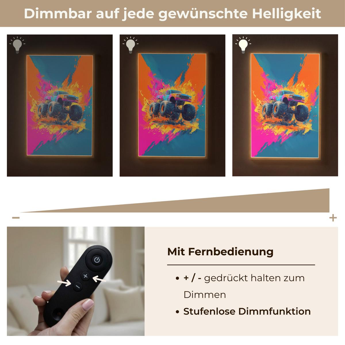 WANDLEUCHTE MIT AKKU Monstertruck - Abstrakt - Farbspritzer - Farbenfroh 60x90 cm - Pink, Holzwerkstoff (60/90/8cm) - OnlyWow