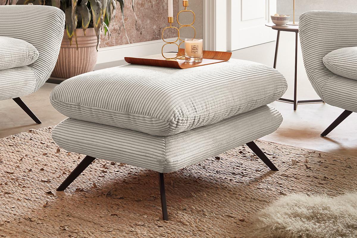 SESSEL CHARME Cremeweiß Cord - Creme/Schwarz, Textil/Metall (100/106/95cm) - KAWOLA