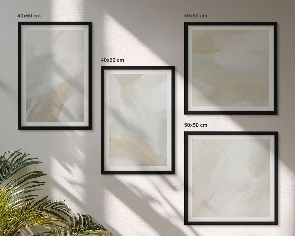 BILDER SET 4er Set - 50x50 cm & 40x60 cm Schwarzer Rahmen - Abstrakte Pinselmalerei auf Leinwand - Schwarz, Kunststoff (50/50cm) - TULUP