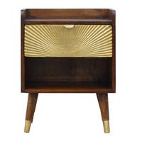 NACHTTISCH aus Massivholz, 1 Schublade, 1 Offenes Fach, Nordische Beine, Braun und Goldfarben - Messingfarben/Braun, Holz/Metall (45/58/35cm) - Artisan Furniture