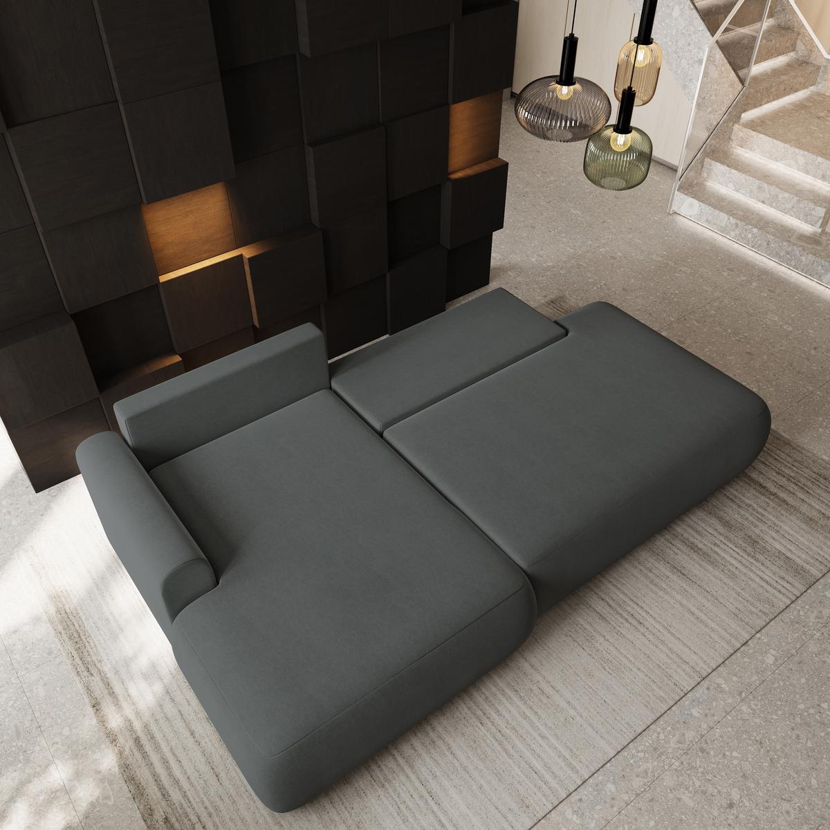 ECKSOFA NUVIRA CL L-S Grau Samtstoff mit Schlaffunktion - Grau, Holzwerkstoff/Textil (279/158cm) - MASSENO