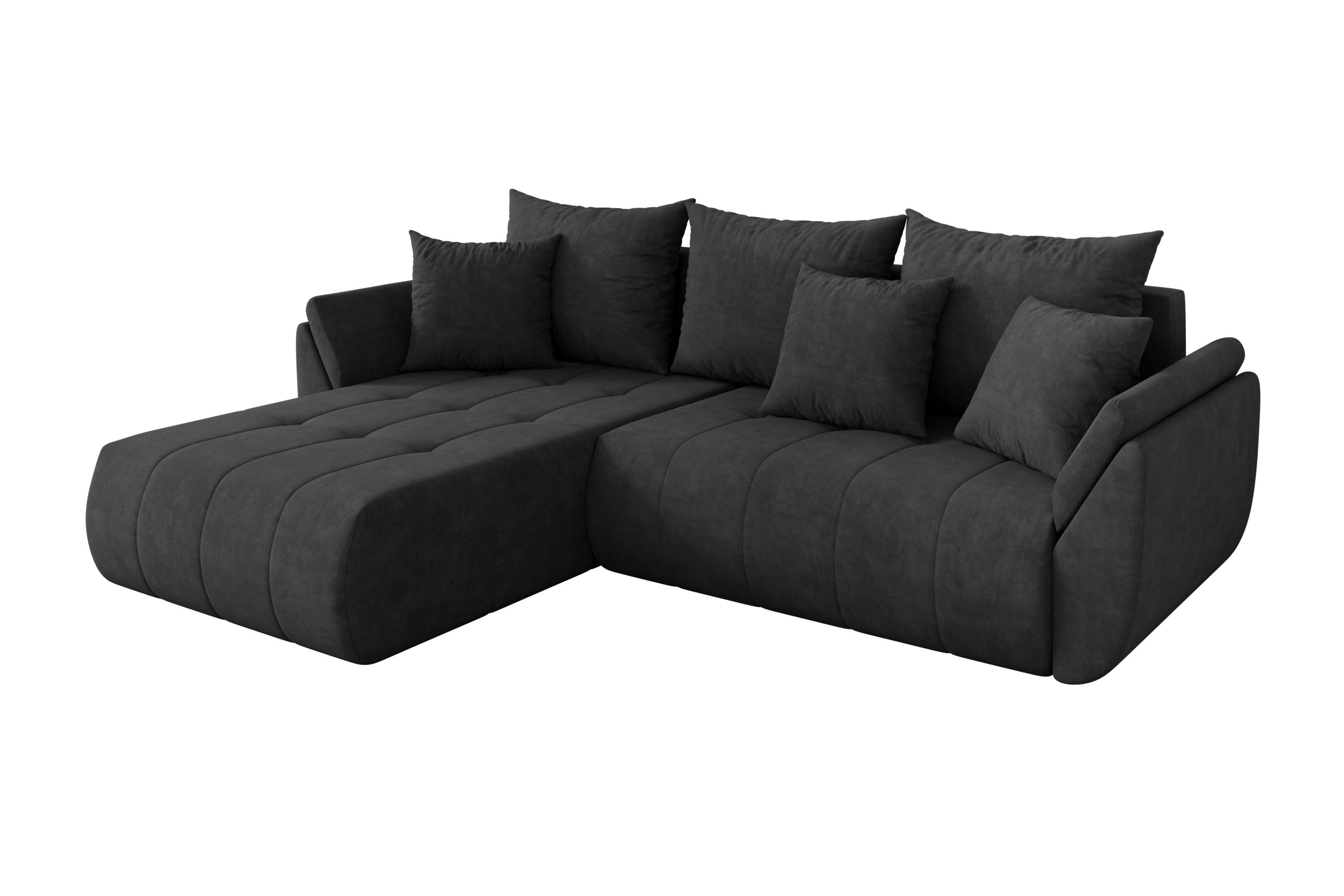 ECKSOFA mit Schlaffunktion Ottomane Links TOKO-L 277x194x86 Dunkelgrau Velours - Anthrazit/Schwarz, Holzwerkstoff/Kunststoff (277/194cm) - ALTDECOR