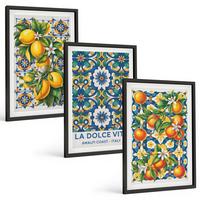BILDER SET 3er Set - 40x60 cm Schwarzer Rahmen - Zitrusfarbene abstrakte - Schwarz, Kunststoff (40/60cm) - TULUP