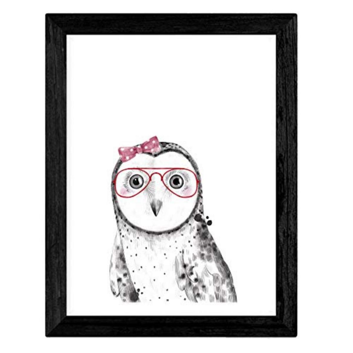 POSTER Set mit 4 „Tiere mit rosa und schwarz Accessoires“ A4 Schwarzer Rahmen - Schwarz, Papier (29.7/3cm) - Nacnic