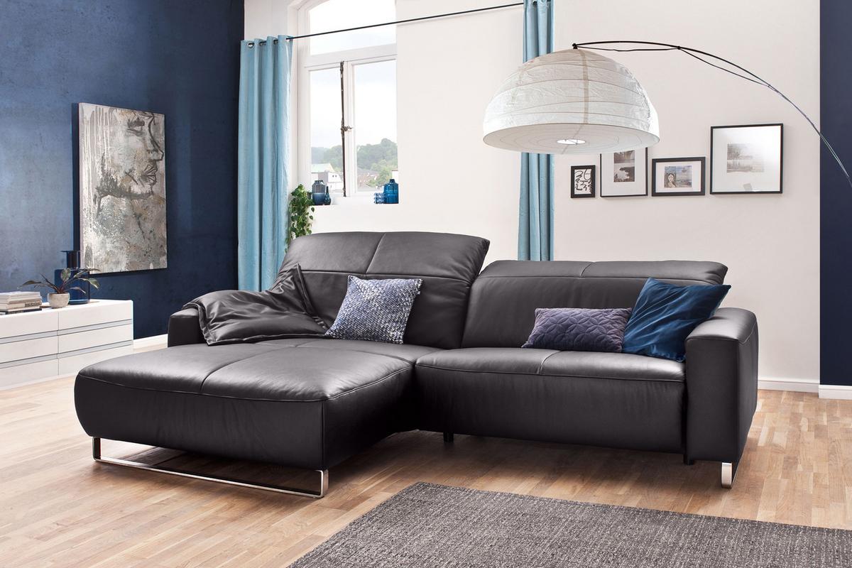 ECKSOFA YORK Taupe Leder - Taupe/Silberfarben, Leder (284/180cm) - KAWOLA