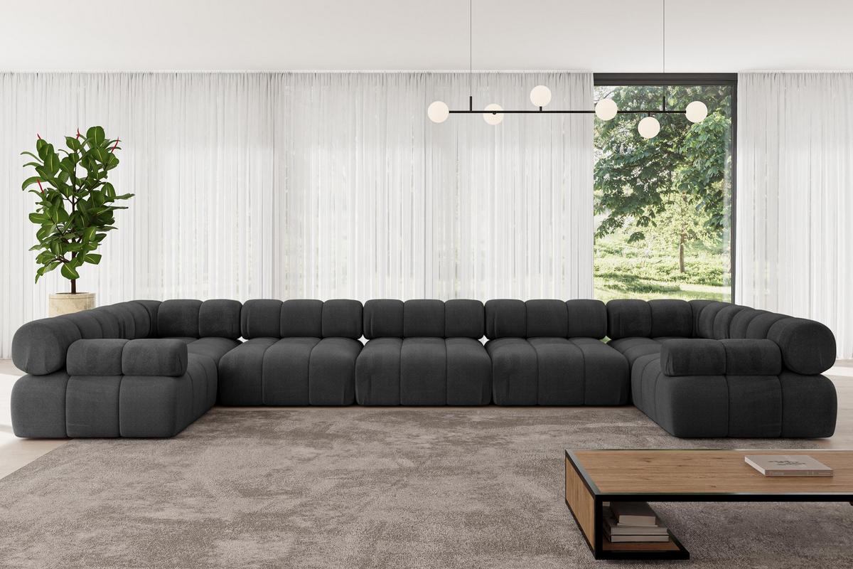 WOHNLANDSCHAFT modulares Sofa Birno-U3 - 475x190x70 cm Schwarz Velours - Schwarz, Holzwerkstoff/Textil (475/70/190cm) - ALTDECOR