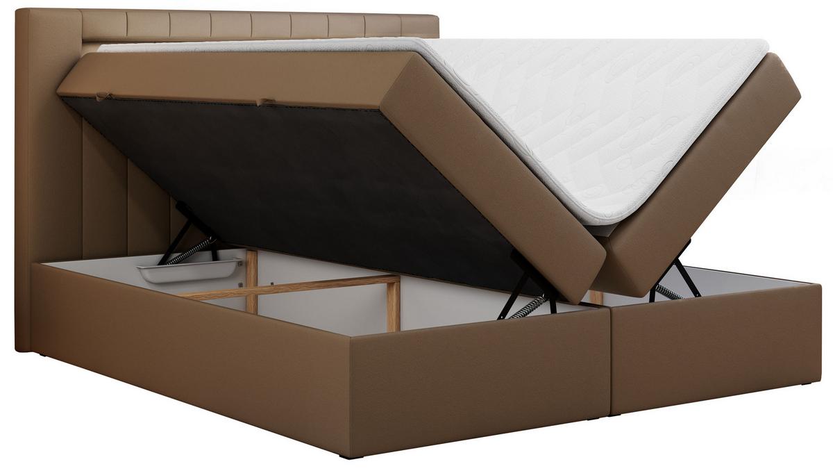 BOXBETT GOLD-5 LED 140/200 Braun Kunstleder - H3 - Braun, Holz/Textil (140/200cm) - MKS
