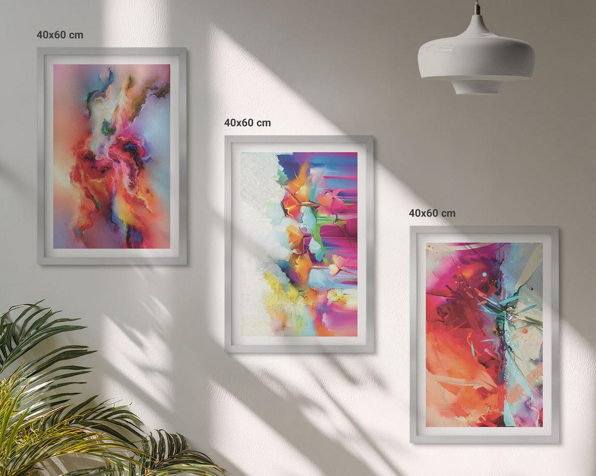 BILDER SET 3er Set - 40x60 cm Silberner Rahmen - Farbenfrohe Abstraktionen der Form - Silberfarben, Kunststoff (40/60cm) - TULUP