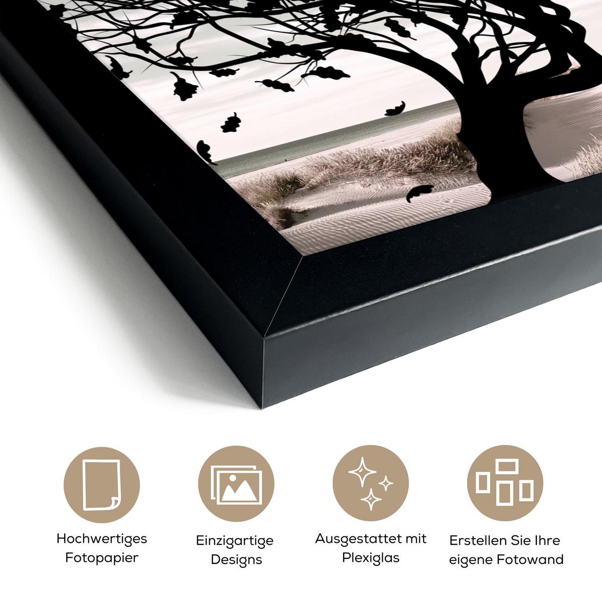 POSTER MIT RAHMENGERAHMTES BILD Strand - Meer - Menschen - Baum - Moderne Kunst 40x30 cm - Hellgrau, Papier (40/30cm) - MuchoWow