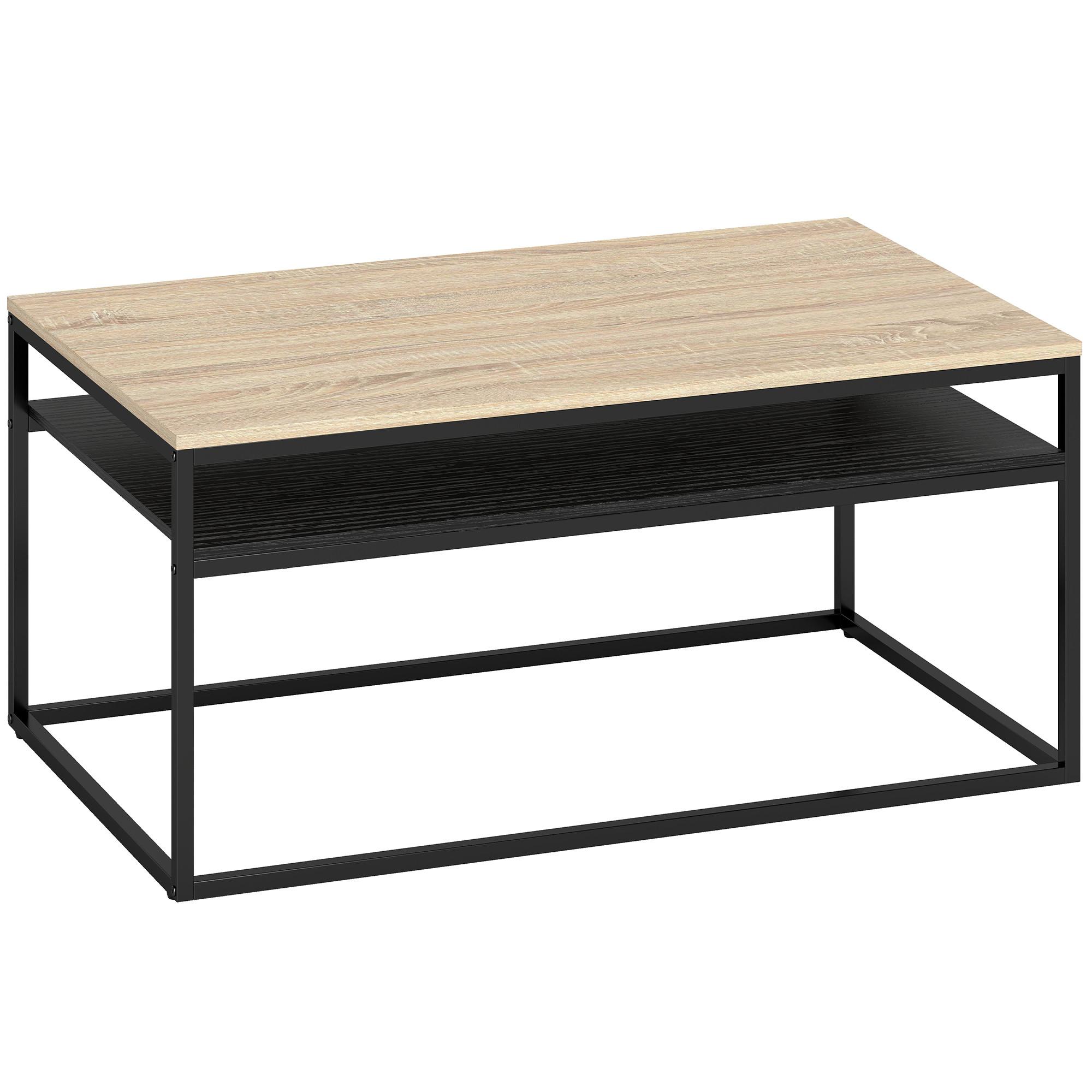 COUCHTISCH Spanplatte Metall Naturholz - Eichefarben/Schwarz, Holzwerkstoff/Metall (100/59.8/47cm) - HOMCOM