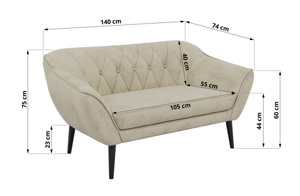 2-SITZER-SOFA PIRS - Beige Velvet - Schwarze Beine - Beige/Schwarz, Holzwerkstoff/Textil (140/75/74cm) - MKS