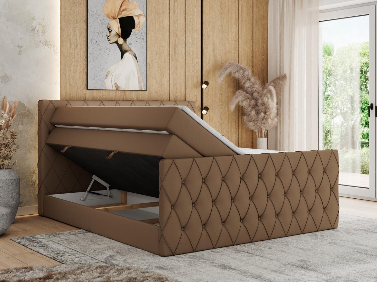 BOXSPRINGBETT MIREN KING DUO 200/200 Braun Kunstleder - H3 - Braun, Holz/Textil (200/200cm) - MKS