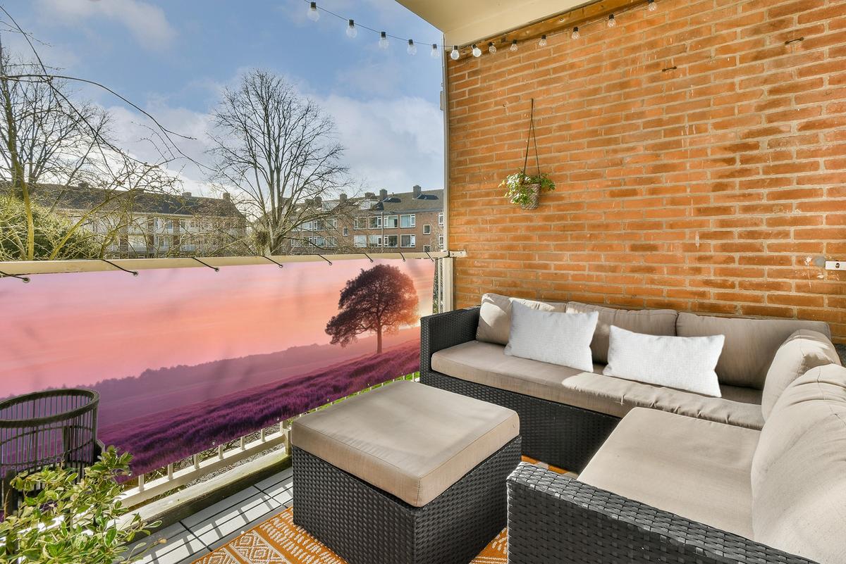 BALKON-SICHTSCHUTZ Baum - Heidekraut - Sonnenaufgang Windschutz 300x90 cm - Flieder, Kunststoff (300/90cm) - MuchoWow