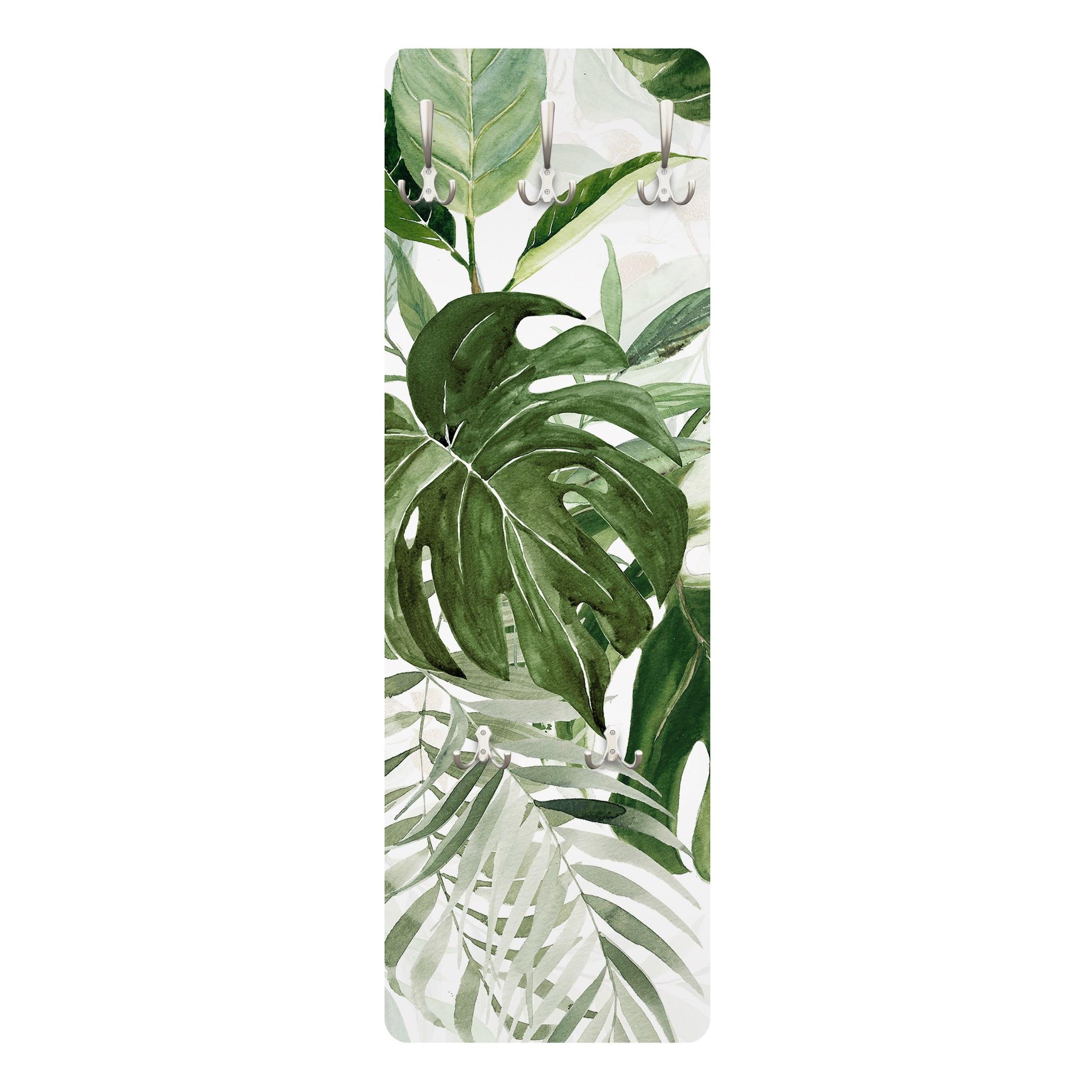 WANDGARDEROBE - Aquarell Tropisches Arrangement mit Monstera 34/105 cm - Grün, Holzwerkstoff (34/105/1.6cm) - Bilderwelten
