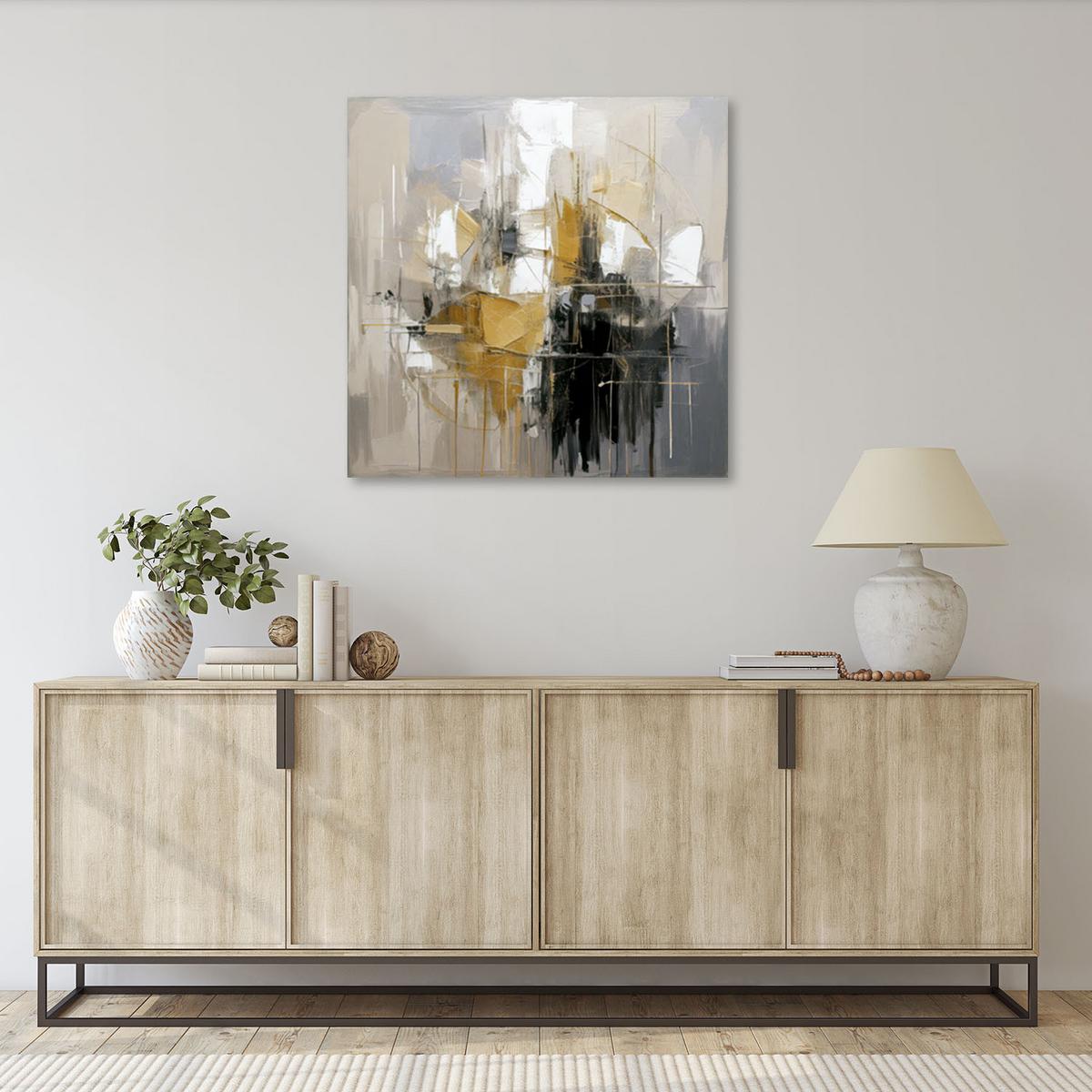 LEINWANDBILD Abstraktion Komposition Gold Modern 50x50cm - Beige, Textil (50/50cm) - Feeby