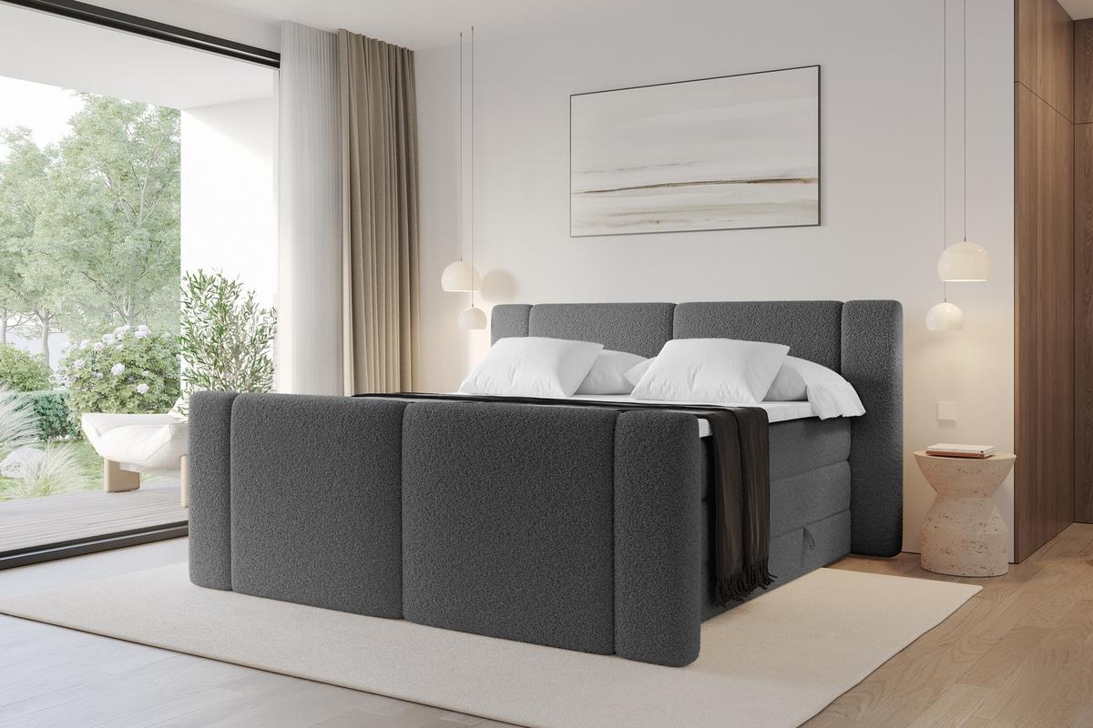 BOXSPRINGBETT mit Matratze H3/H4 - EVON KING Zanozek - 180x200 cm Grau - Taupe, Holzwerkstoff (180/200cm) - ALTDECOR