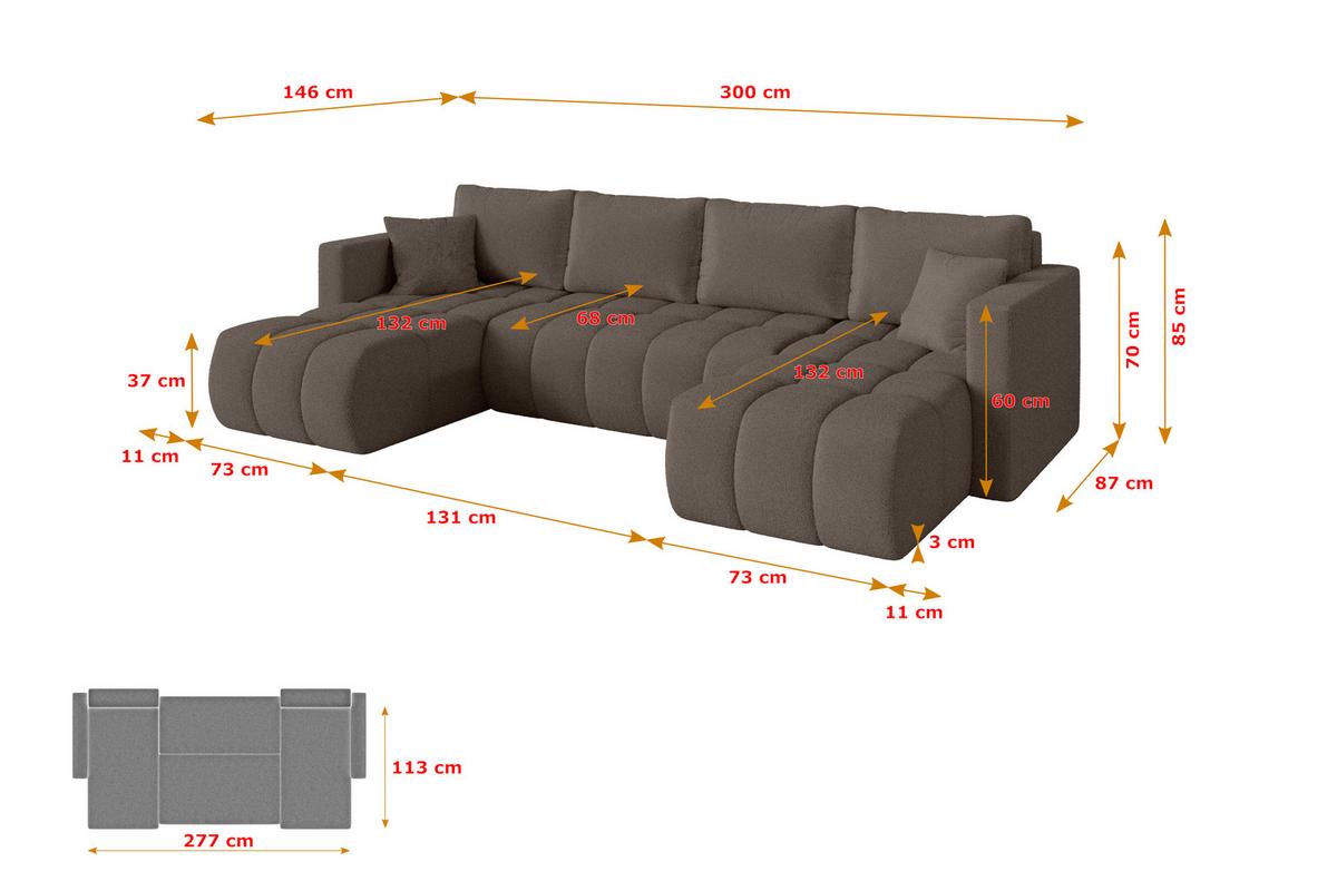 WOHNLANDSCHAFT mit Schlaffunktion und Bettkasten GARD-U 300x146x85 Braun Bouclé - Schwarz/Braun, Holzwerkstoff/Kunststoff (300/85/146cm) - ALTDECOR