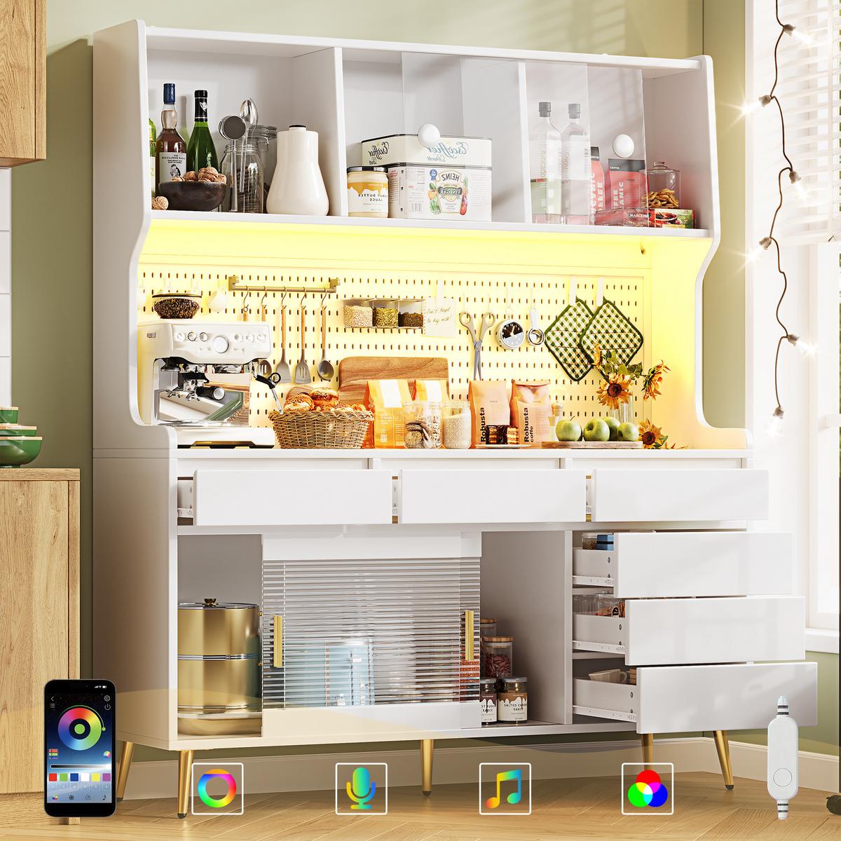 KÜCHENSCHRANK 171 cm mit Smart-LED, Glasfront & Lochwand - Weiß, Holzwerkstoff (145/171/39cm) - Urban Meuble