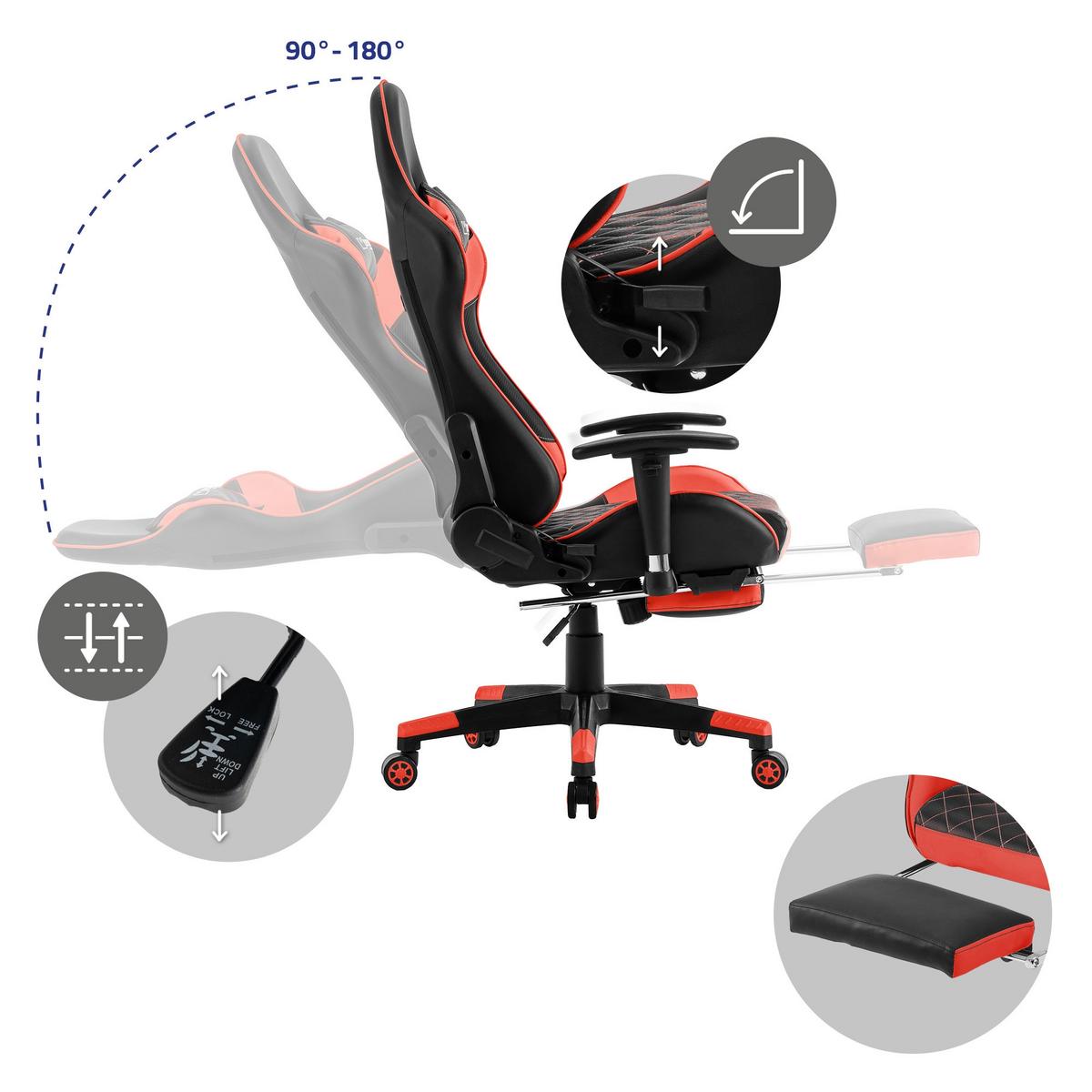 GAMINGSTUHL Kunstleder Schwarz-Rot - Rot/Schwarz, Metall (68/135/73cm) - ML-DESIGN