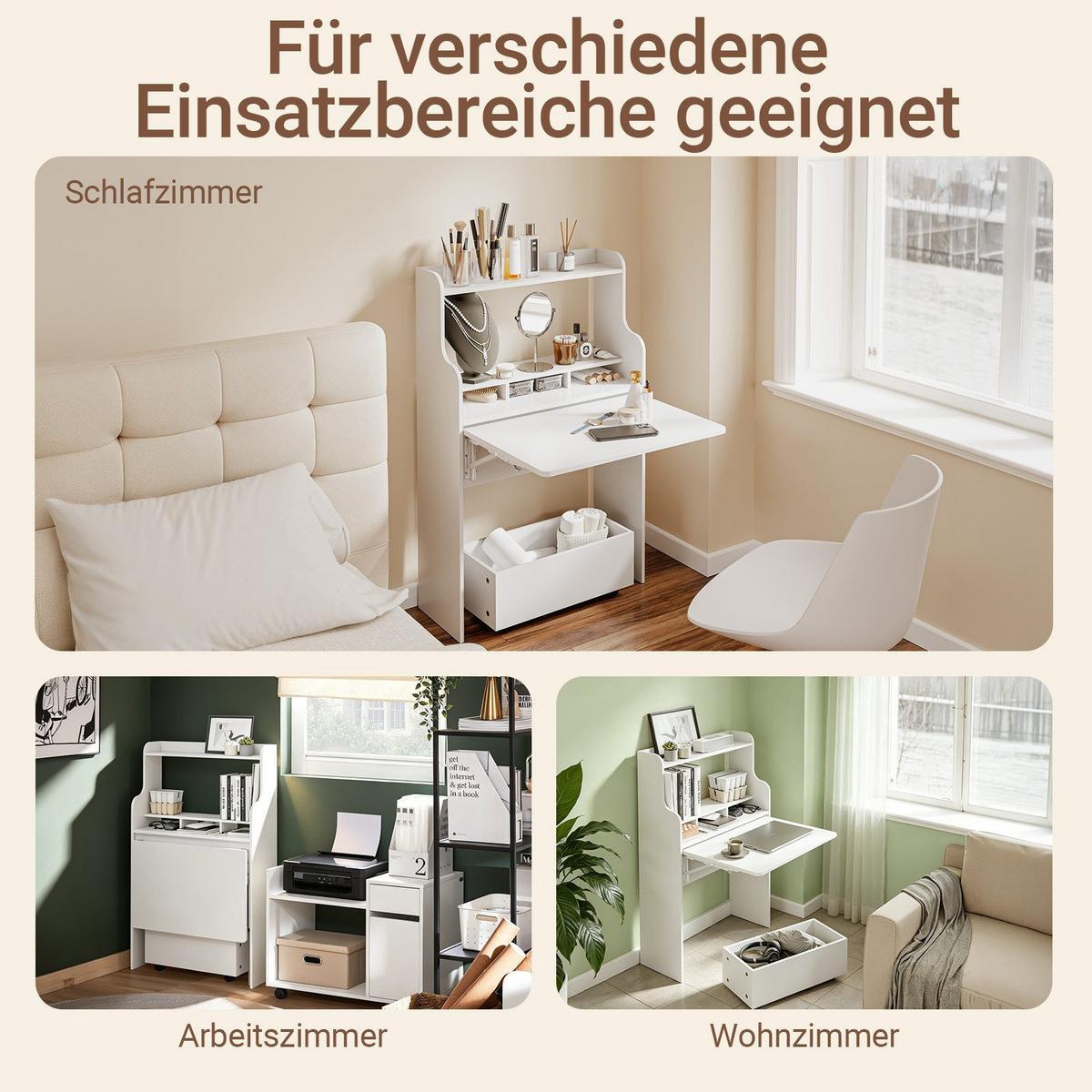 SCHREIBTISCH klappbar mit Aufbewahrungsbox Weiß 64x100,6x63 cm - Weiß, Holzwerkstoff (61/25/100cm) - SoBuy