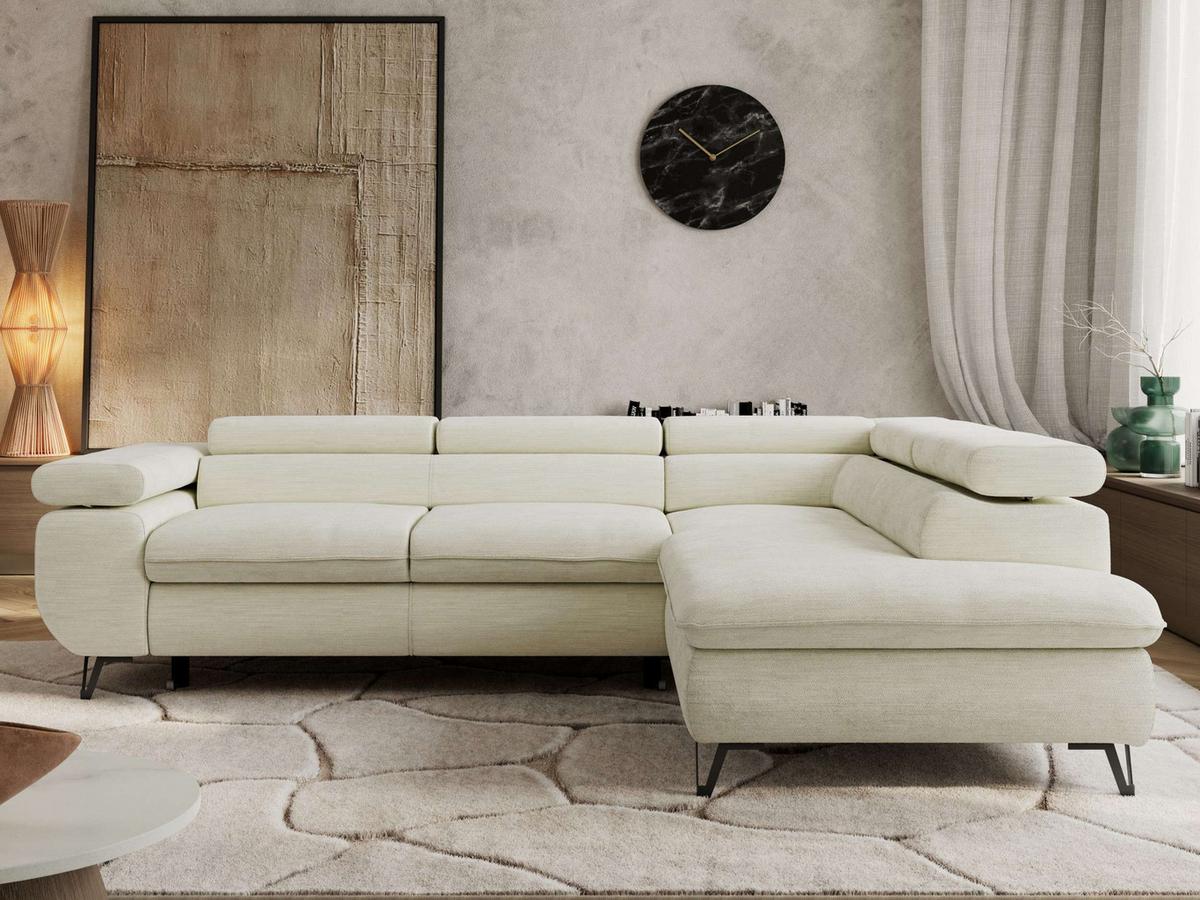 ECKSOFA PABLO L Creme Schenille glatt - Rechts Seite - Creme/Schwarz, Textil/Metall (273/208cm) - MKS