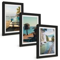 BILDER SET 3er Set - 20x30 cm Schwarzer Rahmen - Urlaub Palmen Wasserfall - Schwarz, Kunststoff (20/30cm) - TULUP