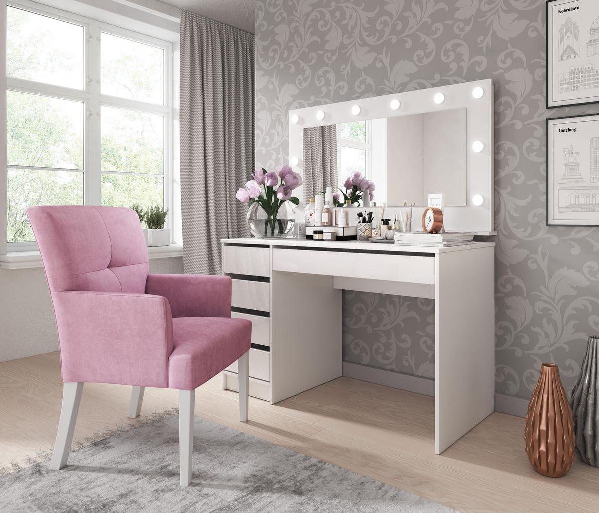 SCHMINKTISCH Claris Weiß Hochglanz 120/55/75 mit LED Spiegel 120/67/11 cm - Weiß Hochglanz, Holzwerkstoff (120/75/55cm) - WFL GROUP