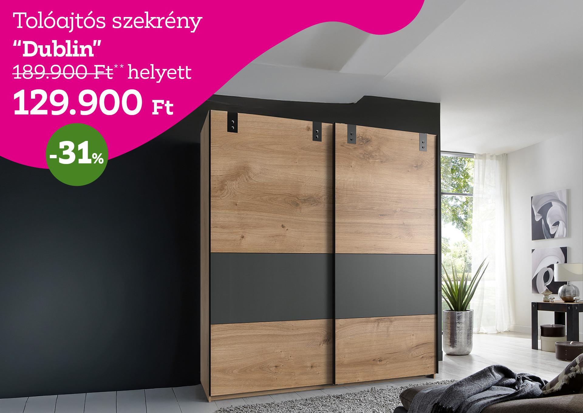 tolóajtós szekrény DUBLIN 189900 Forint helyett 129900 Forint, kedvezmény mértéke 31%