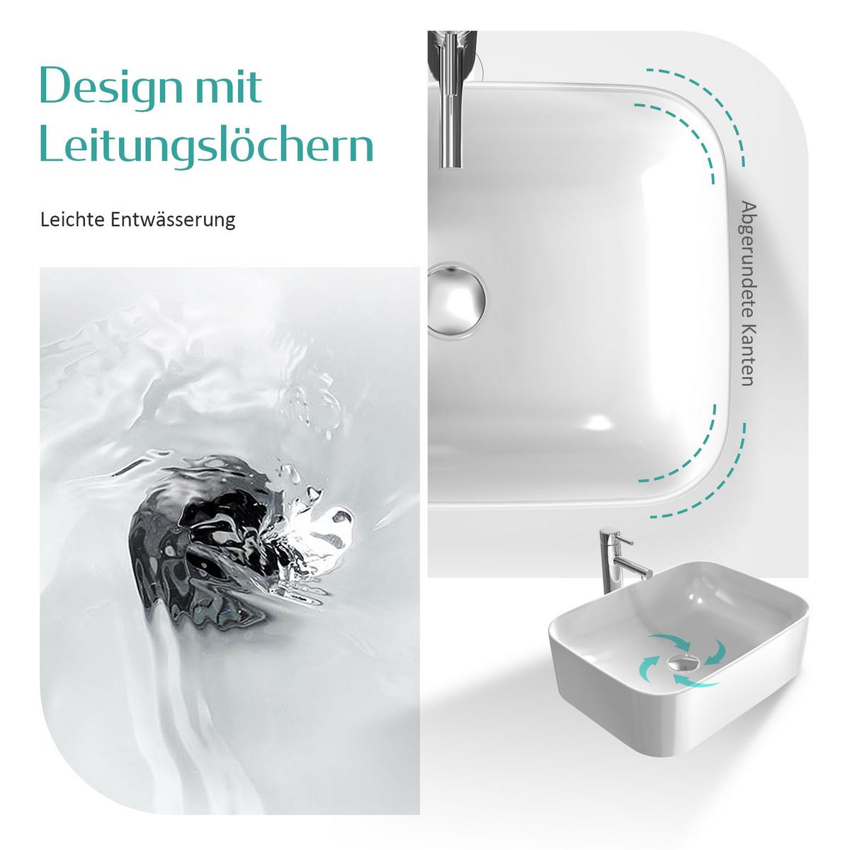 WASCHBECKEN mit pflegeleichter Oberfläche Weiß 60,5/38 cm - Weiß Hochglanz, Keramik (38/15/60.5cm) - EMKE