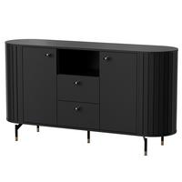 KOMMODE Zalia mit 2 Türen und 2 Schubladen, 150 cm, im Retro-Stil, Schwarz - Schwarz, Holzwerkstoff (150/81/40cm) - Beautysofa