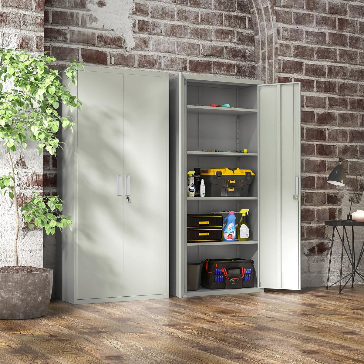 AKTENSCHRANK, Büroschrank mit 2 Türen, verstellbarer Ablage für Arbeitszimmer - Weiß, Metall (40/180/80cm) - HOMCOM