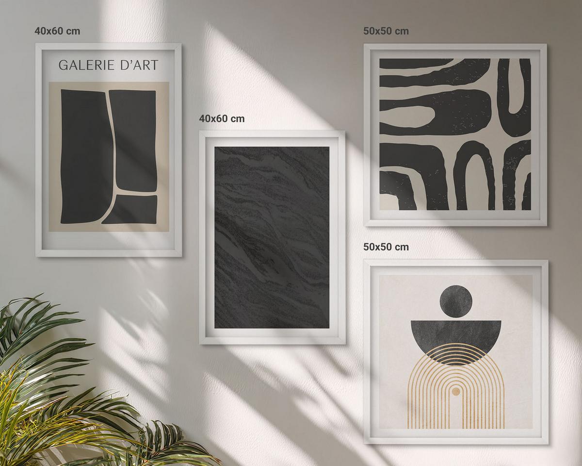 BILDER SET 4er Set - 50x50 cm & 40x60 cm Weißer Rahmen - Abstrakte Marmorformen - Weiß, Kunststoff (50/50cm) - TULUP