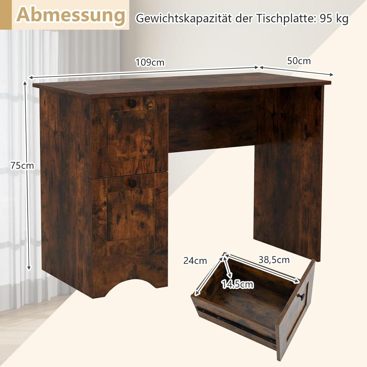 COMPUTERTISCH Braun - Braun, Holzwerkstoff (50/109/75cm) - COSTWAY