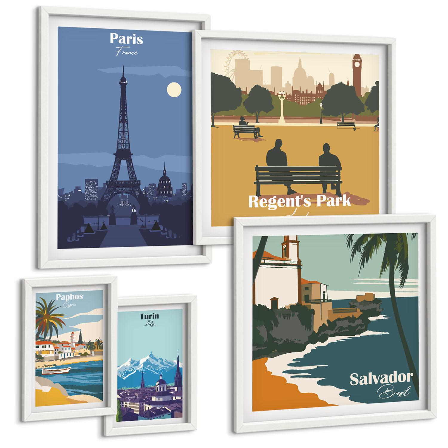 BILDER SET 5er Set - 50x50 cm & 20x30 cm & 40x60 cm Weißer Rahmen - Touristische Küstenlandschaften - Weiß, Kunststoff (40/60cm) - TULUP