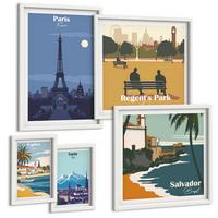 BILDER SET 5er Set - 50x50 cm & 20x30 cm & 40x60 cm Weißer Rahmen - Touristische Küstenlandschaften - Weiß, Kunststoff (40/60cm) - TULUP