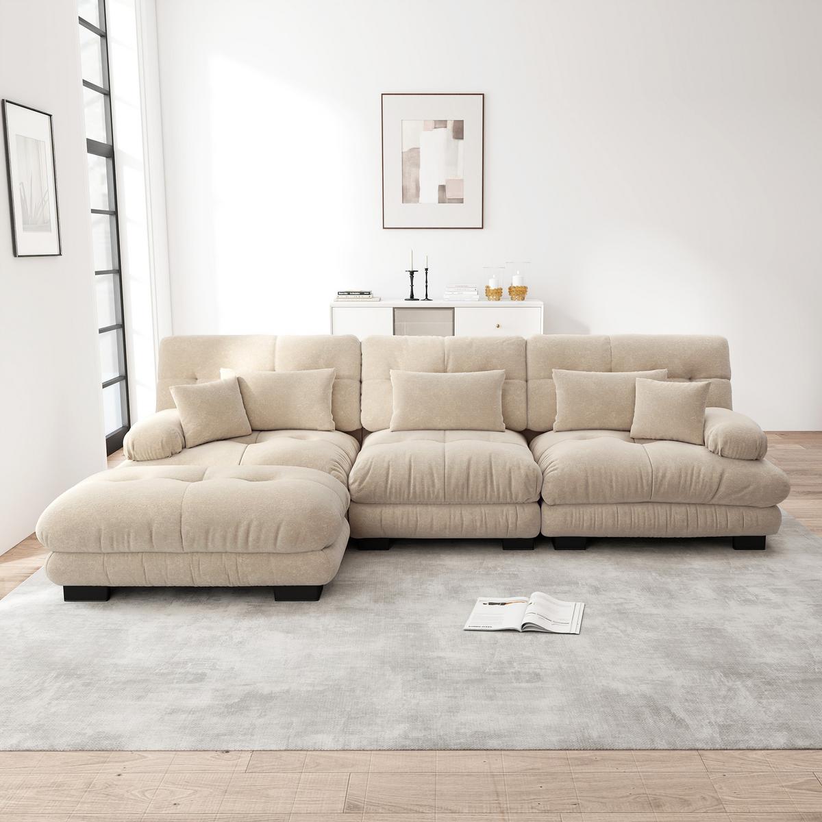 ECKSOFA Modulares 313cm Chenille Cloud-Sofa mit Ottoman für das Wohnzimmer - Cappuccino, Textil (313/145cm) - Urban Meuble