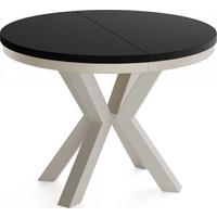 ESSTISCH Clara Grau-Beige runder ausziehbarer, Schwarz 120-200/120/76 cm - Schwarz/Grau, Holzwerkstoff/Metall (120/196/76cm) - WFL GROUP