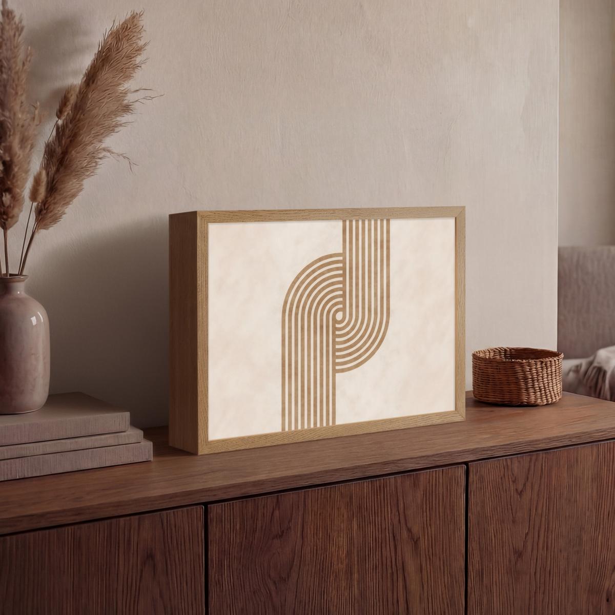 WANDLEUCHTE MIT AKKU Symmetrische Biegung - kupferfarbig 40x30 cm - Beige, Holzwerkstoff (40/30/8cm) - OnlyWow