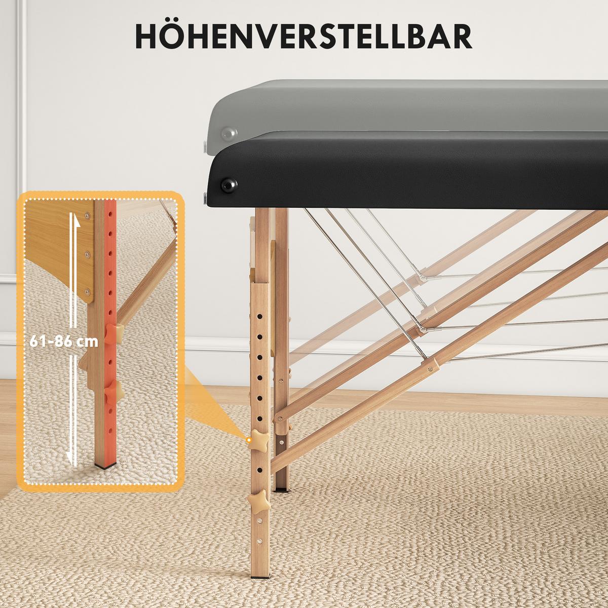 MASSAGELIEGE Kunstleder Holz Schwarz - Schwarz, Kunststoff (70/86/215cm) - HOMCOM